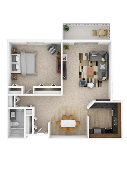 Floor plan for 1 bed, 1 bath, 977 sqft
